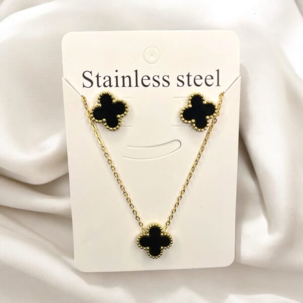 JW-022 Black & Gold Color Stainless Steel Necklace & Earrings Set (2 in 1) - Image 2