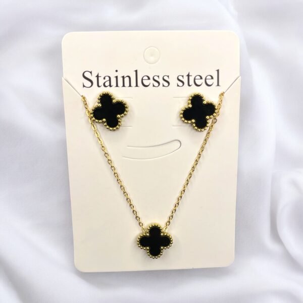 JW-022 Black & Gold Color Stainless Steel Necklace & Earrings Set (2 in 1)