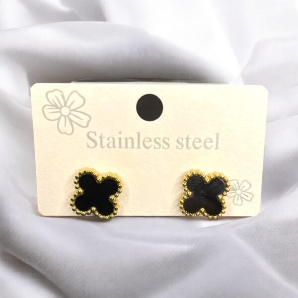 JW-018 Black & Gold Color Stainless Steel Earrings